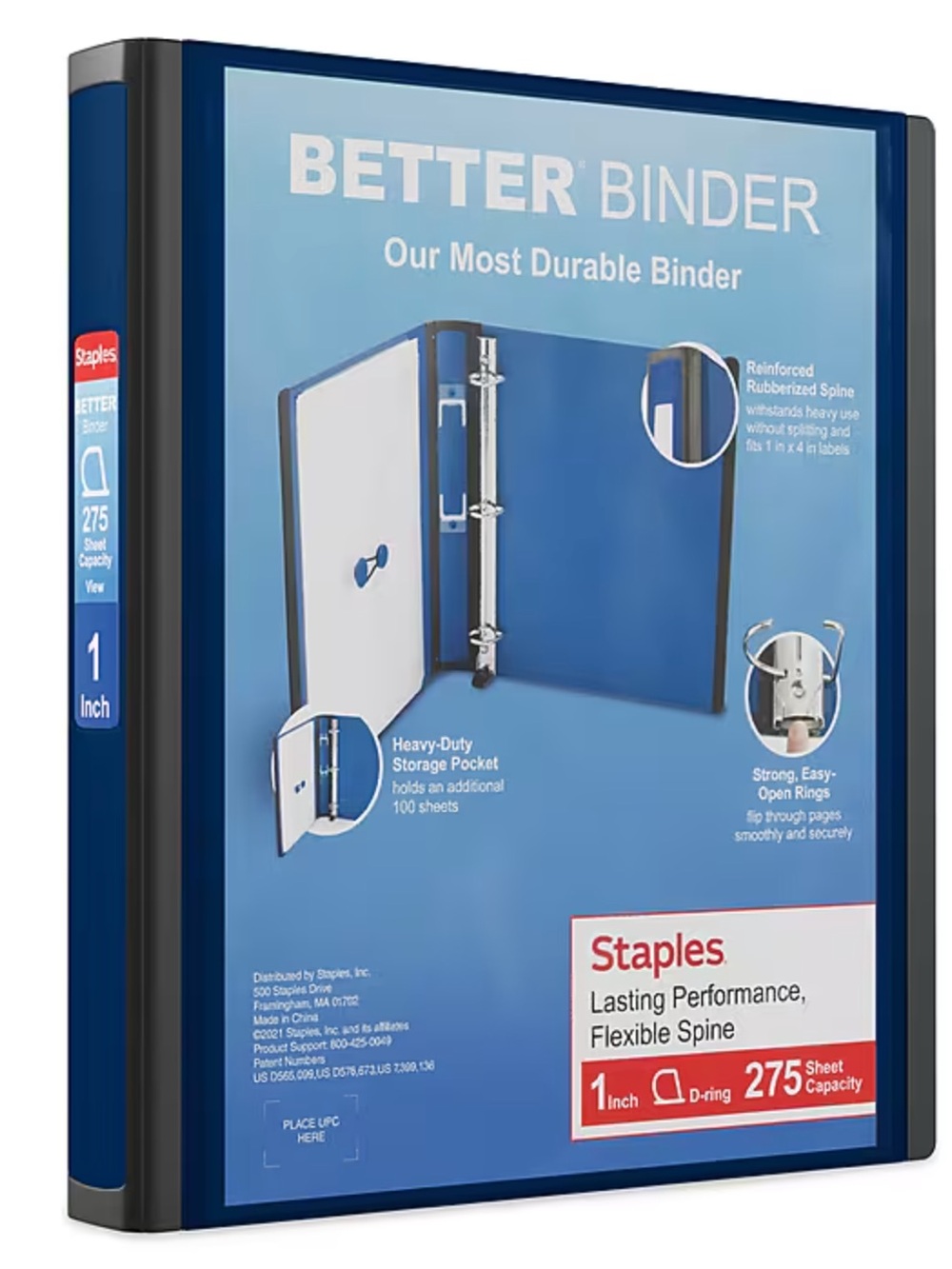 NWOT Staples Better Binder D Ring 1-Inch Blue & 1.5-Inch Black & Binder Tabs